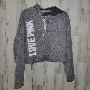 Pink Victoria's Secret Cropped Gray Hoodie